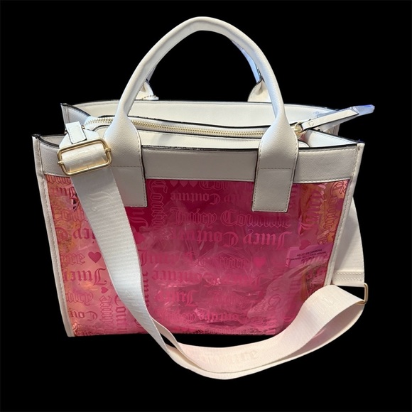 Juicy Couture Heart Beachin Large Tote Bag, Pink & Yellow PVC, White Handles NWT - Picture 4 of 11